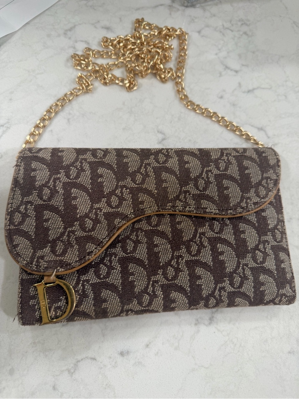 DIOR VINTAGE Saddle Trifold Long Wallet Blue CD Canvas Rare Authentic